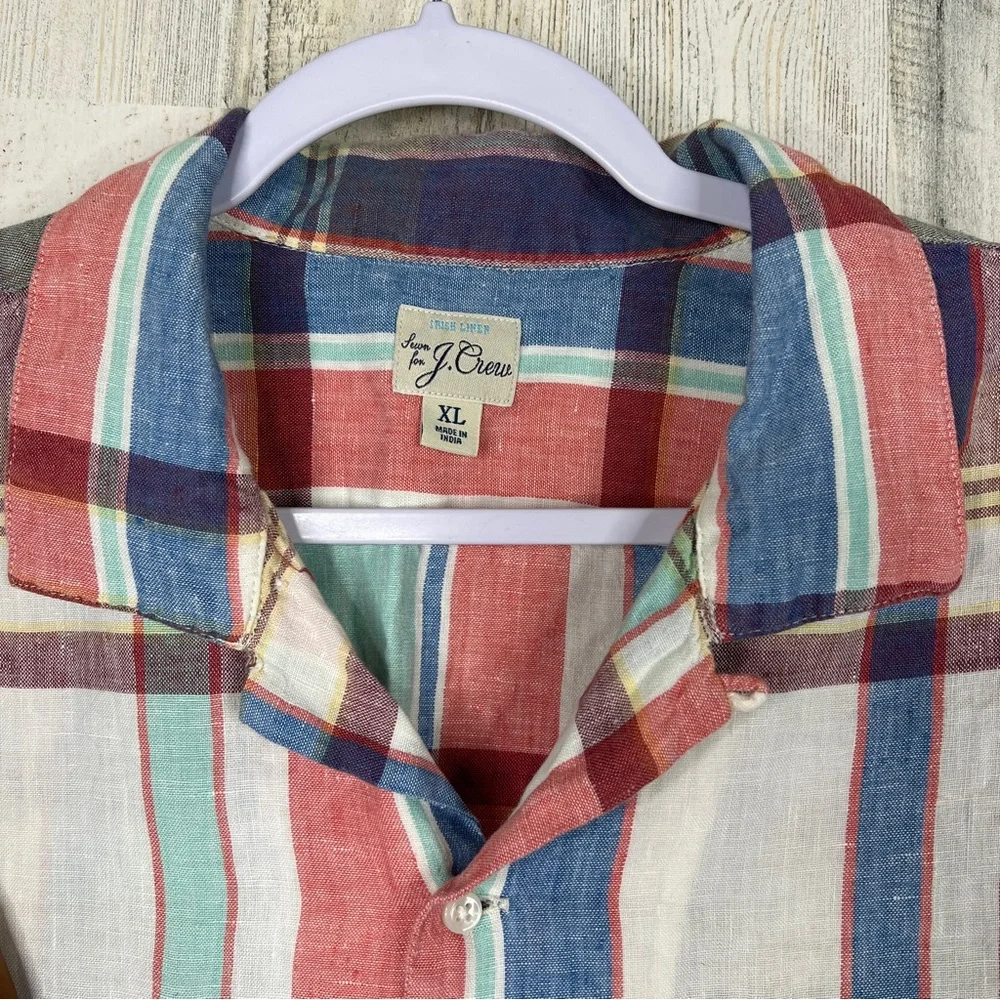 J. Crew Baird McNutt Italian Linen Plaid Button Front Shirt Men’s XL Preppy Camp